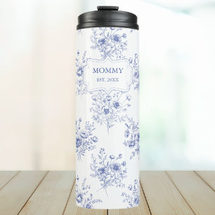 Personalized Mothers Day Blue Flowers Floral Thermal Tumbler