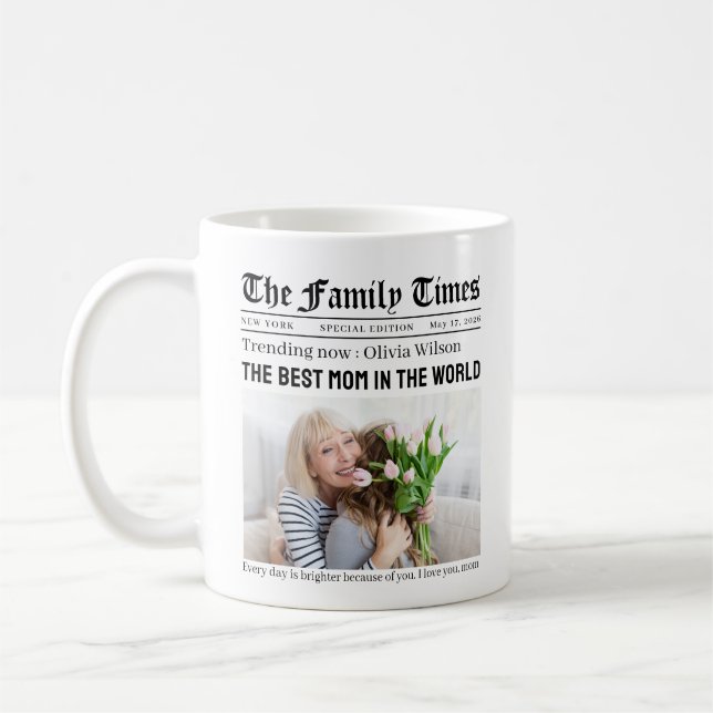 Personalized Mother's Day Newspaper Gift for Mom Coffee Mug (Left)
