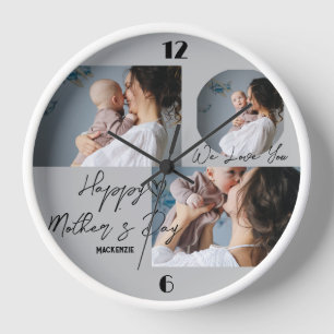 Personalized mothers Day, three photo collage gift Clock