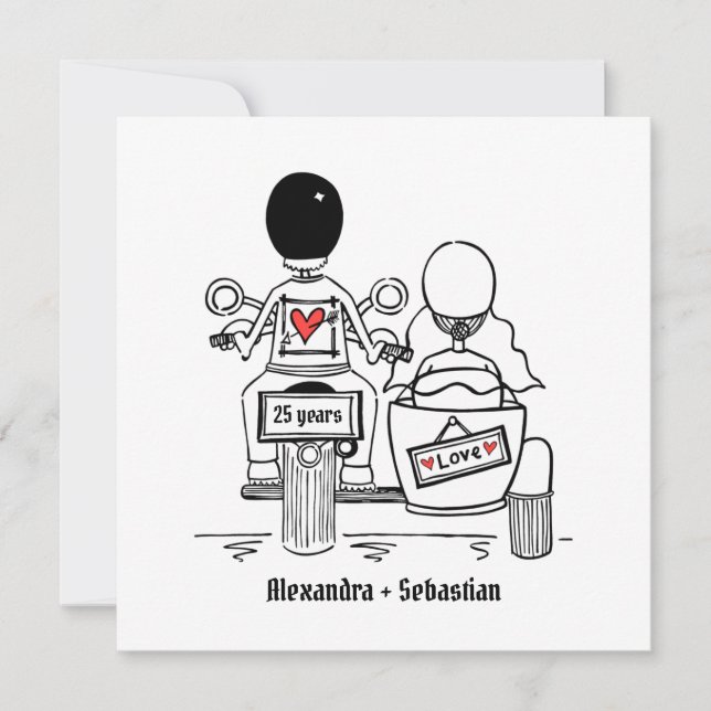 Personalized Motorbike & Sidecar Anniversary Invitation (Front)