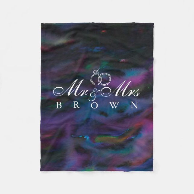 Personalized Mr & Mrs smokey purples water color Fleece Blanket (Front)