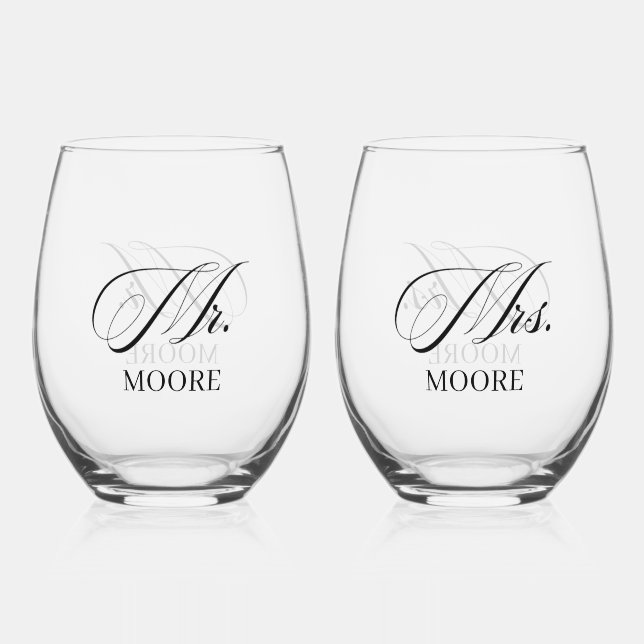 Personalized Mr. & Mrs. Stemless Wine Glass (Front)
