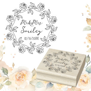 Personalized Mr&Mrs Wedding with Rose Wreath Rubber Stamp