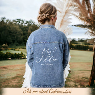 Personalized Mrs Script Bride's Name Wedding Denim Jacket
