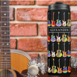 Personalized Music Lovers Christmas Guitars Thermal Tumbler