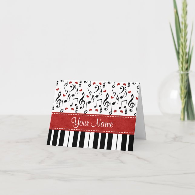 Personalized Music Note Piano Note Cards (Front)