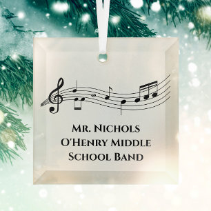 Personalized Music Teacher Musical Notes Christmas Glass Tree Decoration