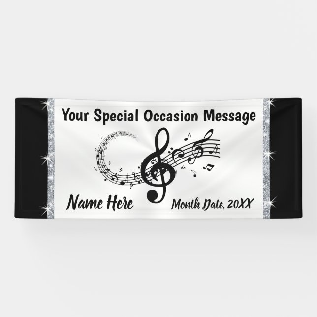 Personalized Musical Notes Banner, Black and White Banner (Horizontal)