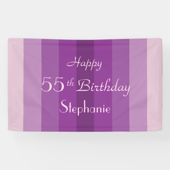 Personalized Name 55th Birthday Purple Stripes Banner (Horizontal)