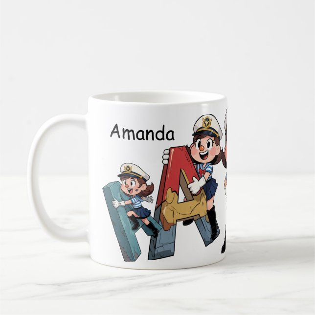 Personalized  Name & A Sailor Cartoon Character  Coffee Mug (Left)