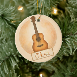 Personalized Name Acoustic Guitar For Music Lovers Ceramic Ornament