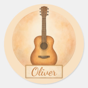 Personalized Name Acoustic Guitar For Music Lovers Classic Round Sticker