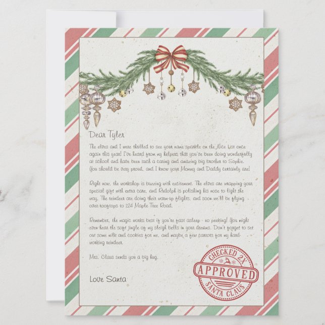 Personalized name & address Letter from santa Holiday Card (Front)