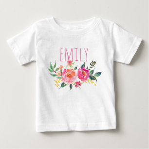 Personalized Name Baby Girl Watercolor Floral-8 T-Shirt