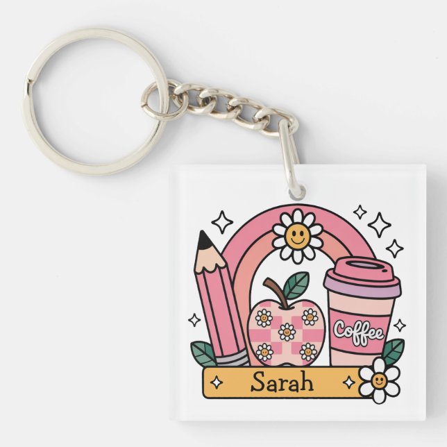 Personalized Name Back to School Gift for Teacher Key Ring (Front)