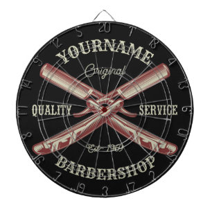 Personalized NAME Barber Straight Razor Barbershop Dartboard