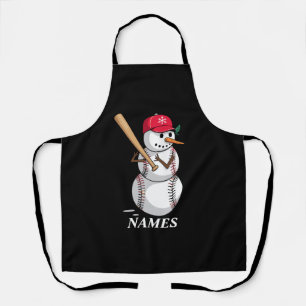 Personalized Name Baseball Snowman Balls Snow Xmas Apron