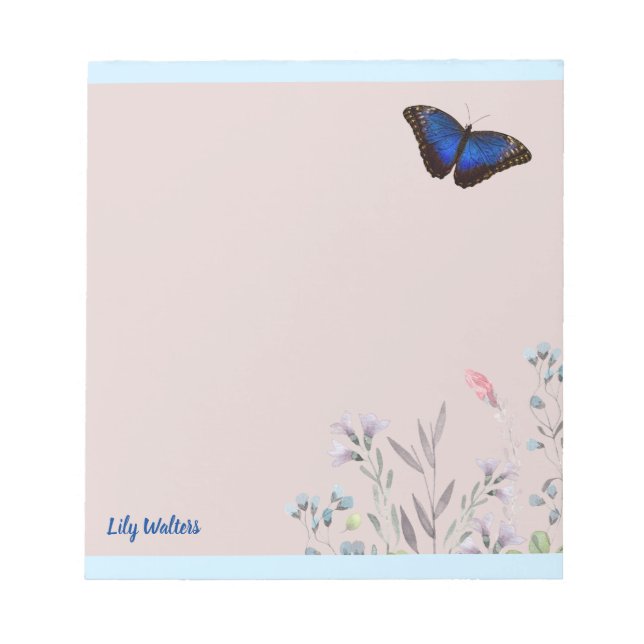 Personalized Name Beautiful Blue Morpho Butterfly Notepad (Front)