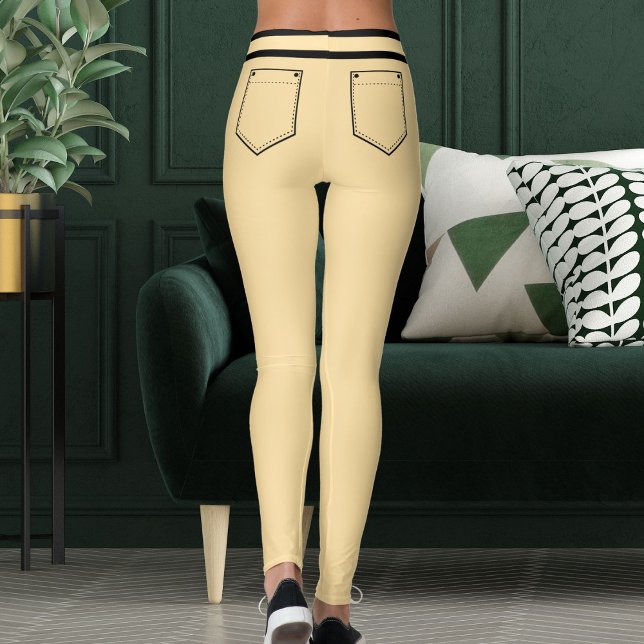 Personalized Name Beige And Black Stripes Fun Gift Leggings (Creator Uploaded)