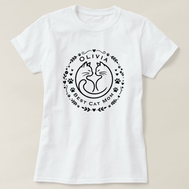 Personalized Name Best Cat Mom T-Shirt  (Design Front)