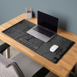 Personalized Name Black Gray Masculine Abstract  Desk Mat