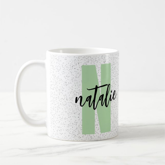 Personalized Name - Black Polka Dots Design Coffee Mug (Left)