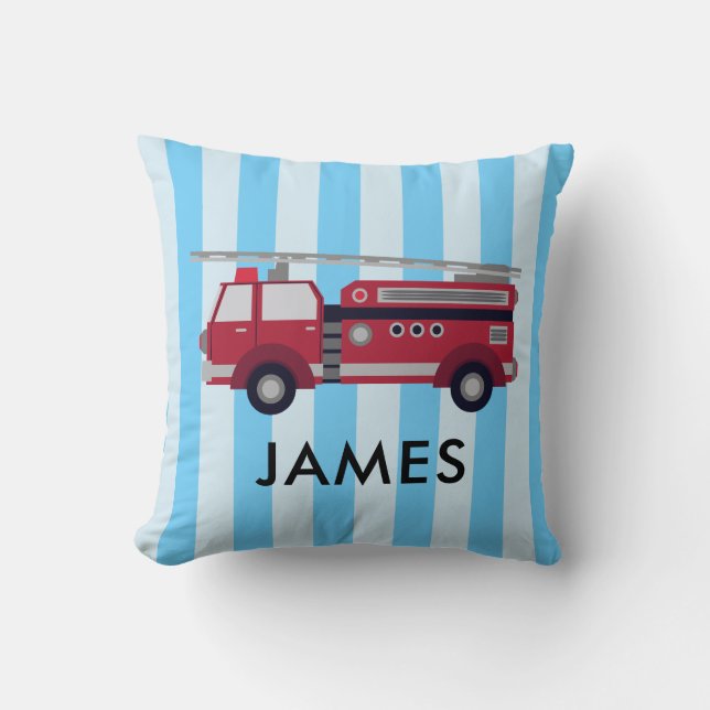 Personalized Name Blue Fire truck Cushion (Front)
