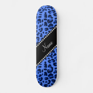Personalized name blue leopard print skateboard