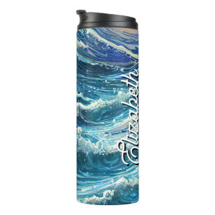 Personalized Name Blue Ocean Waves Thermal Tumbler