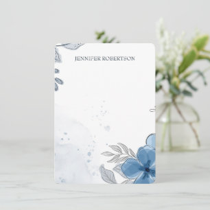 Personalized Name Blue Watercolor Floral Elegant Card