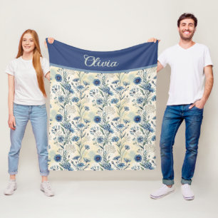 Personalized Name Blue Wildflowers Fleece Blanket