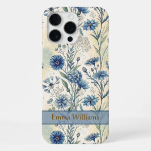 Personalized Name Blue Wildflowers iPhone 16 Pro Max Case