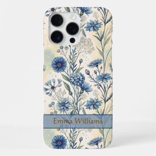 Personalized Name Blue Wildflowers iPhone Case (Back)