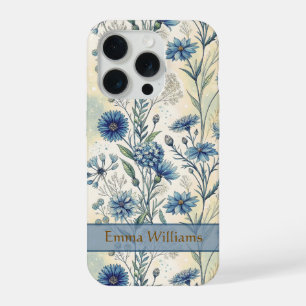 Personalized Name Blue Wildflowers iPhone 15 Pro Case