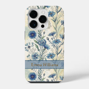 Personalized Name Blue Wildflowers iPhone 14 Pro Case