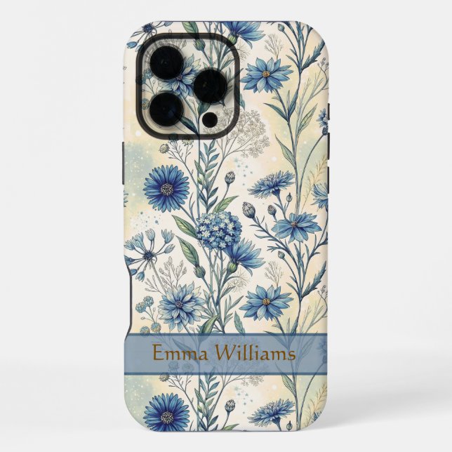 Personalized Name Blue Wildflowers iPhone Case (Back)