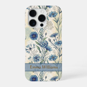 Personalized Name Blue Wildflowers iPhone 16 Pro Case