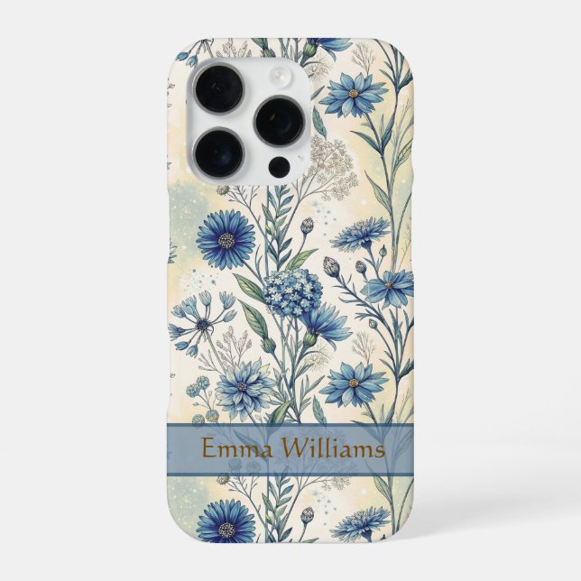 Personalized Name Blue Wildflowers iPhone Case (Back)