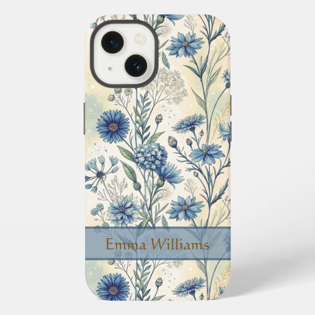 Personalized Name Blue Wildflowers iPhone Case (Back)
