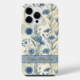Personalized Name Blue Wildflowers iPhone 14 Pro Max Case