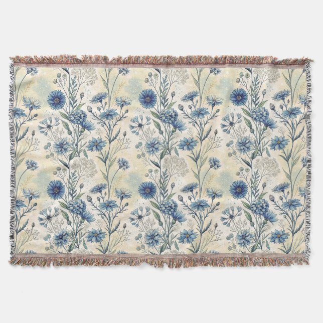 Personalized Name Blue Wildflowers Throw Blanket (Front)