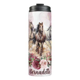 Personalized Name Blush Pink Horse Themed  Thermal Tumbler