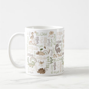 Personalized name boho doodle dinosaur green brow coffee mug