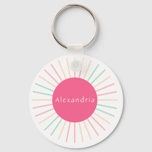Personalized Name Boho Pink Key Ring (Front)