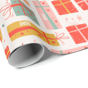 Personalized Name Boho Presents Pattern Christmas Wrapping Paper
