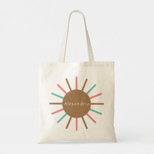 Personalized Name Boho Retro Sun Tote Bag