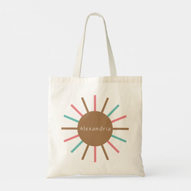 Personalized Name Boho Retro Sun Tote Bag (Back)
