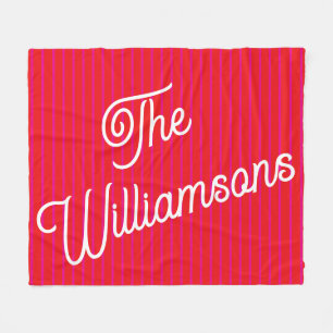 Personalized Name Bright Pink Red Stripe Christmas Fleece Blanket