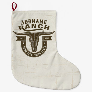 Personalized NAME Bull Steer Skull Western Ranch Large Christmas Stocking