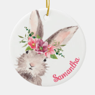 Personalized Name Bunny Rabbit Girl pink Ceramic Ornament